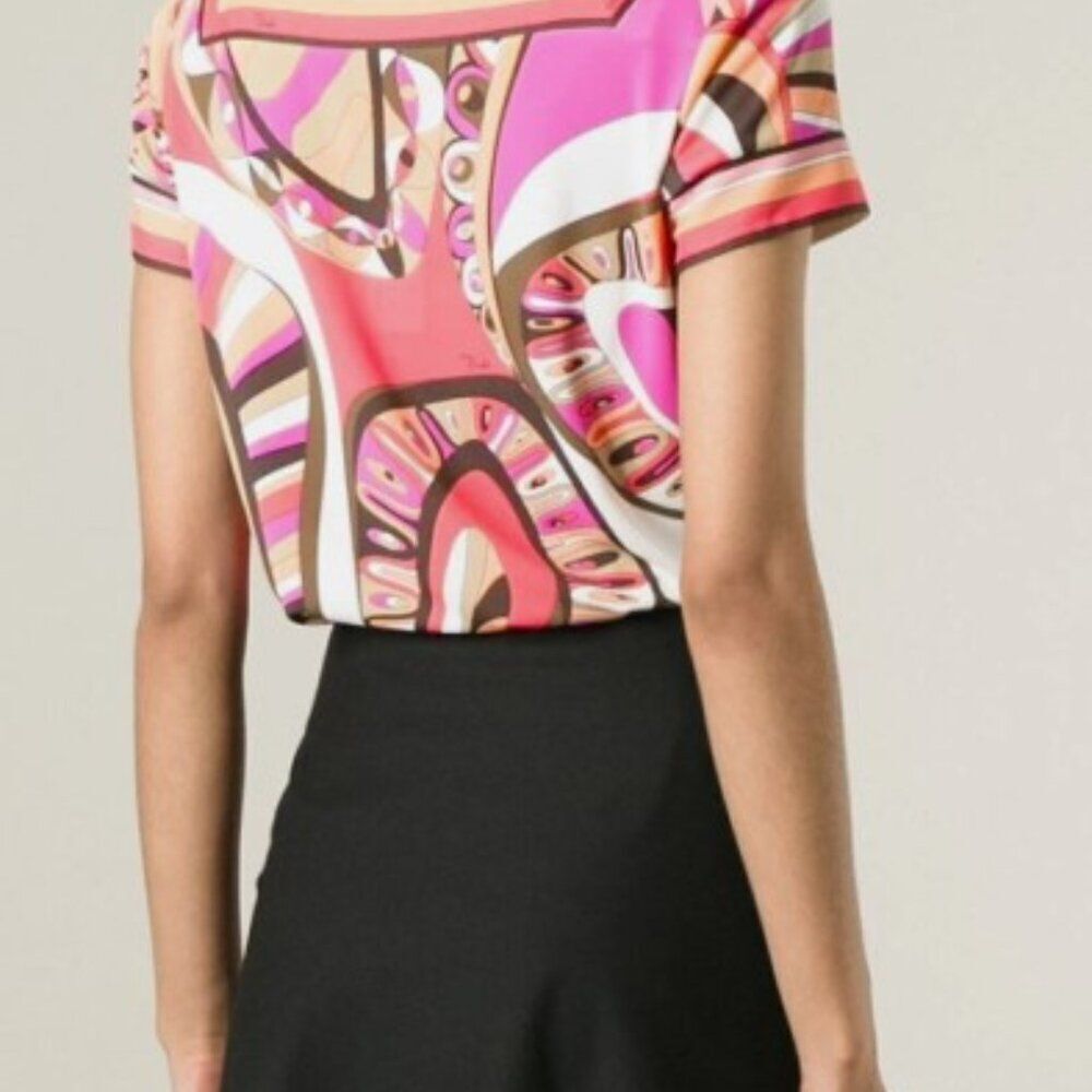 Emilio Pucci Silk Blend Square Neck Geometric Printed Top in Size 10 - Picture 9 of 11